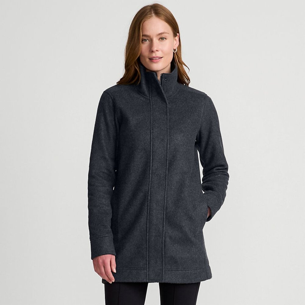 Lands' End Women's Black Mock Neck Luxe Fleece Full Zip Coat Size M